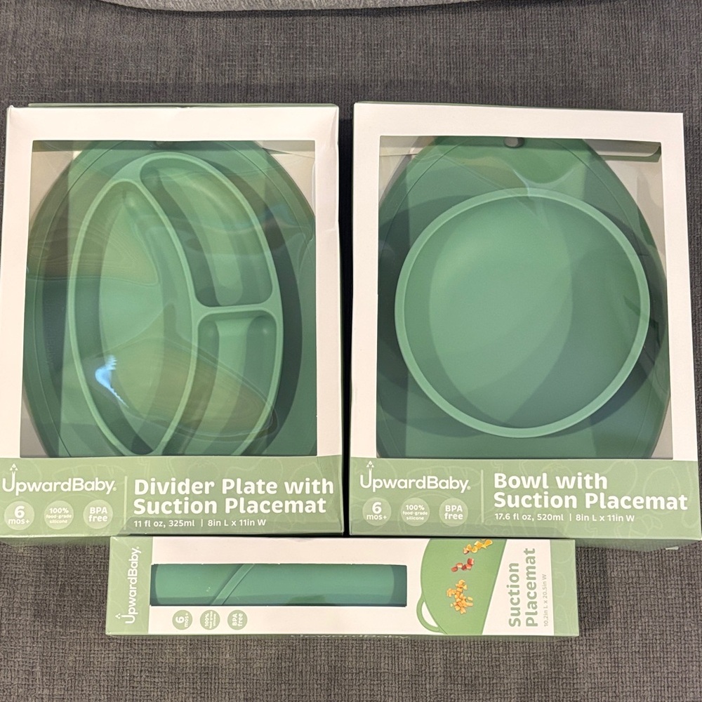 Green Divider Plate and Bowl Set with Suction Placemat